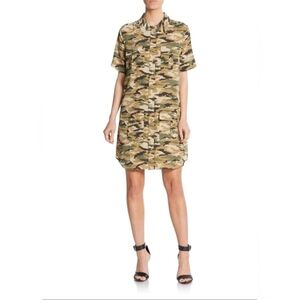 Equipment Silk Utility Button Front Camo Short Sleeve Shirt Dress